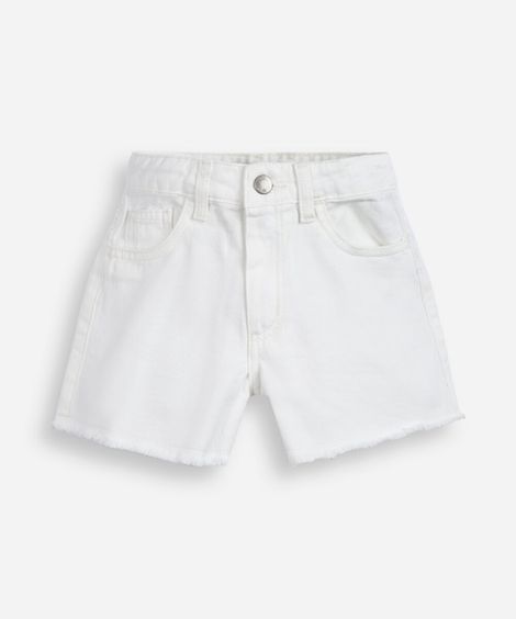 short infantil de sarja com barra desfiada off white