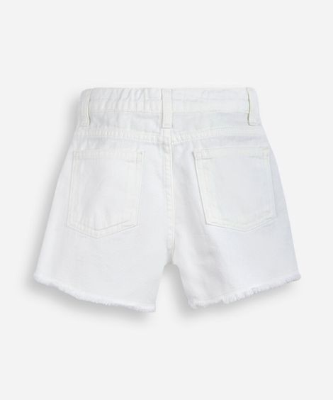 short infantil de sarja com barra desfiada off white