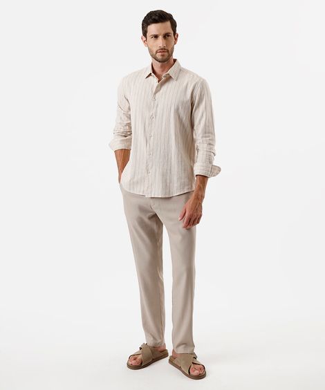 calça slim chino masculina com linho bege