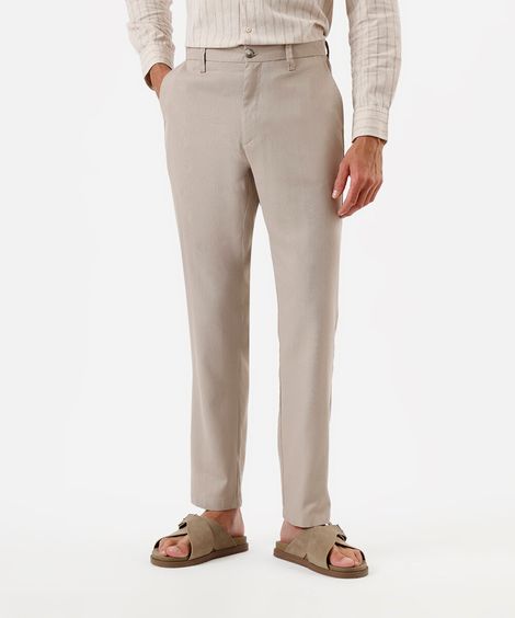 calça slim chino masculina com linho bege
