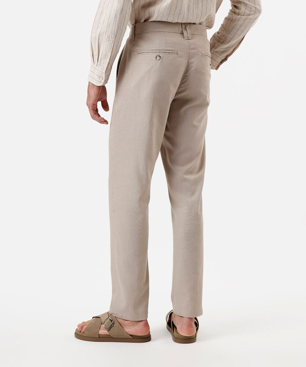 calça slim chino masculina com linho bege