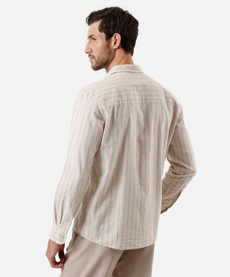 camisa masculina com linho listrada bege