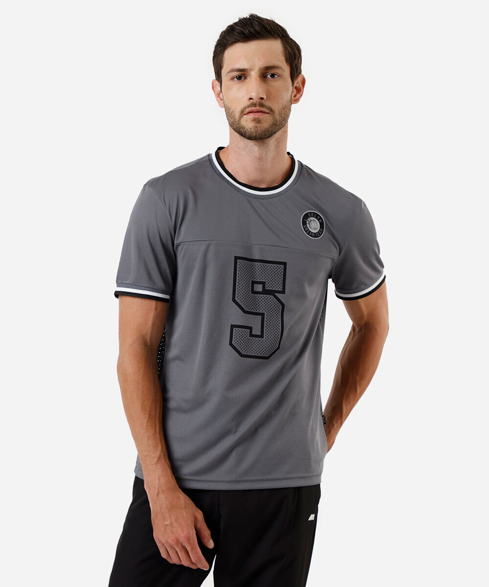 camiseta com recorte brooklyn manga curta esportiva cinza