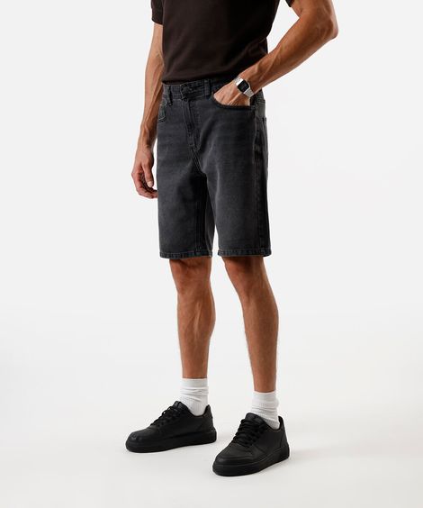 bermuda reta masculina jeans preta