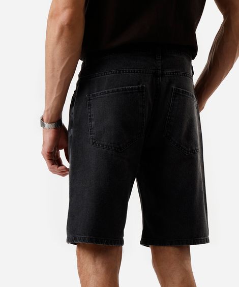 bermuda reta masculina jeans preta