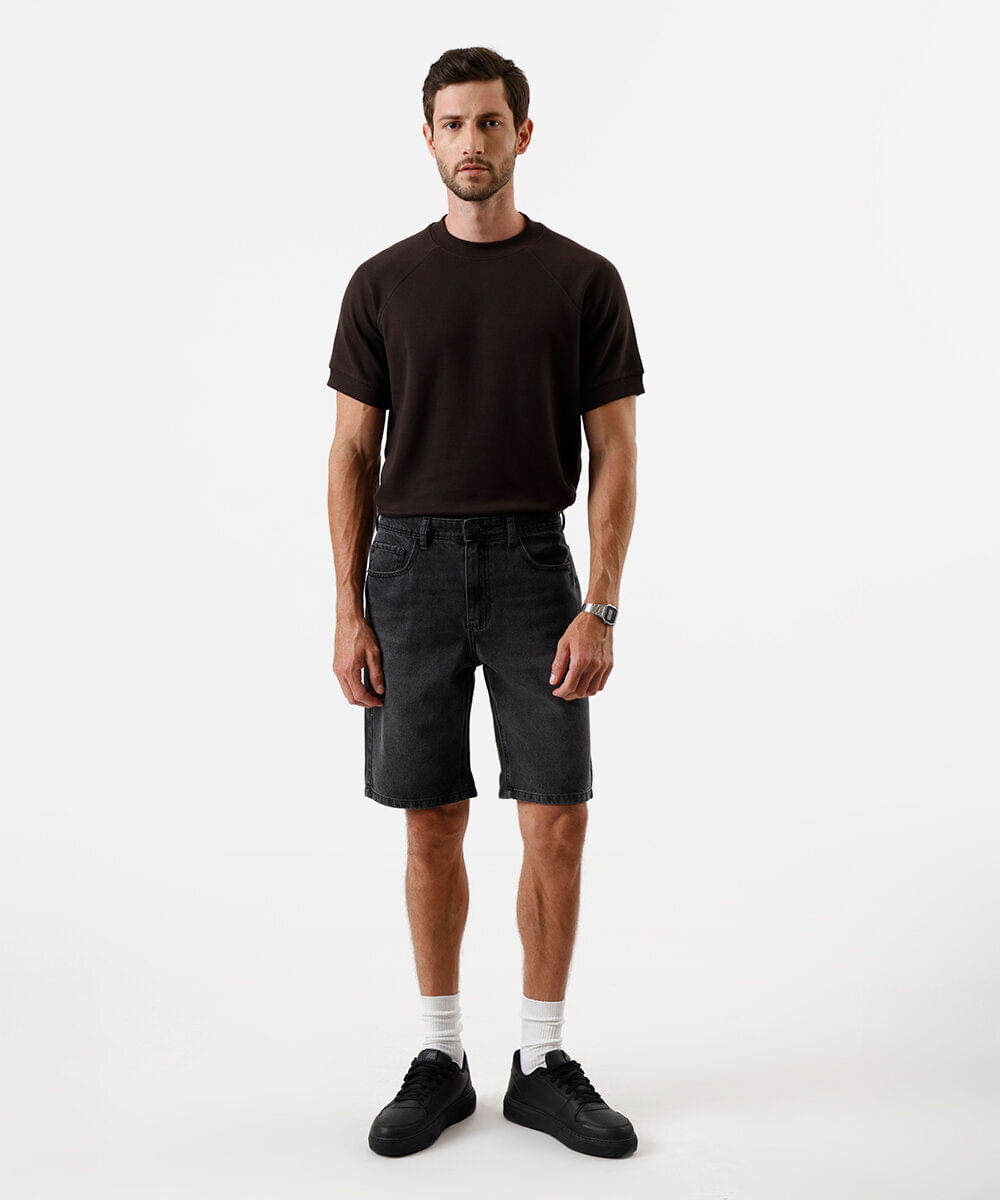 bermuda reta masculina jeans preta