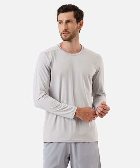 camiseta esportiva masculina manga longa com proteção uv cinza