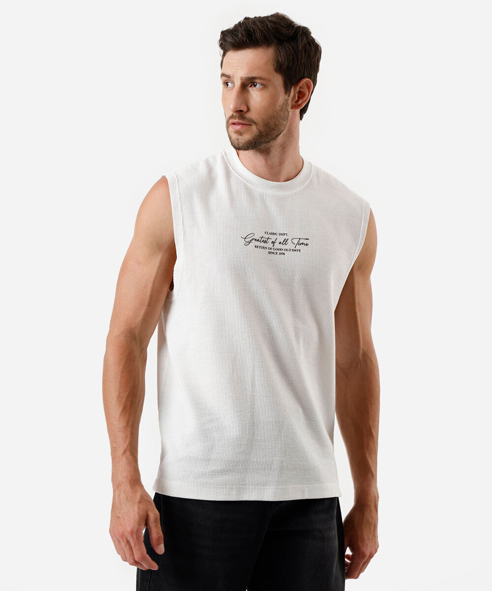 regata machão masculina estampada texturizada off white