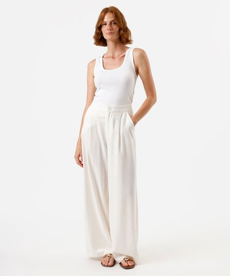calça wide leg feminina com linho off white
