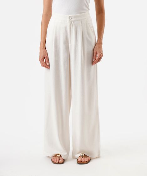 calça wide leg feminina com linho off white