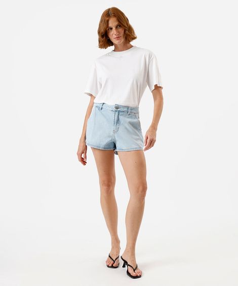 short curto feminino jeans cintura média azul