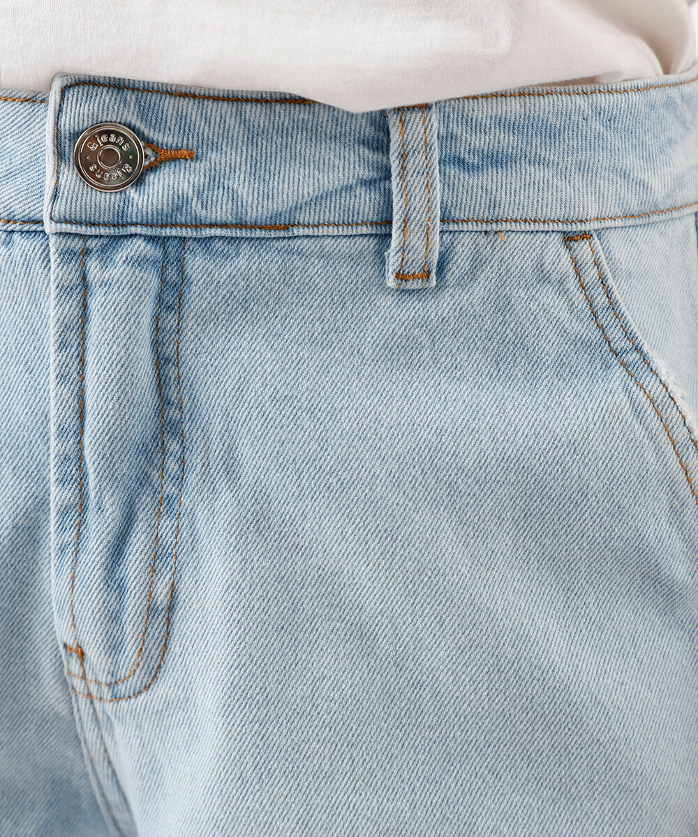 short curto feminino jeans cintura média azul