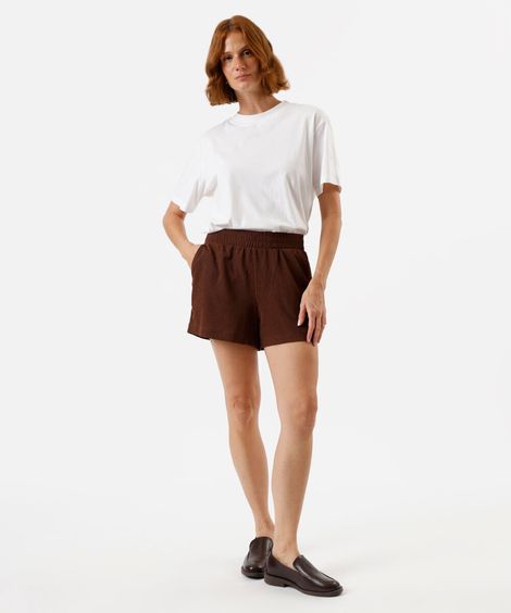 short curto cós com elástico texturizado marrom