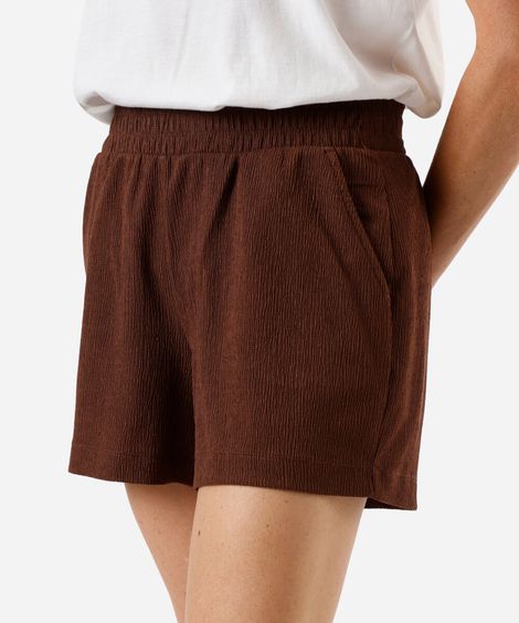 short curto cós com elástico texturizado marrom