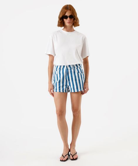 short feminino de sarja listrada azul