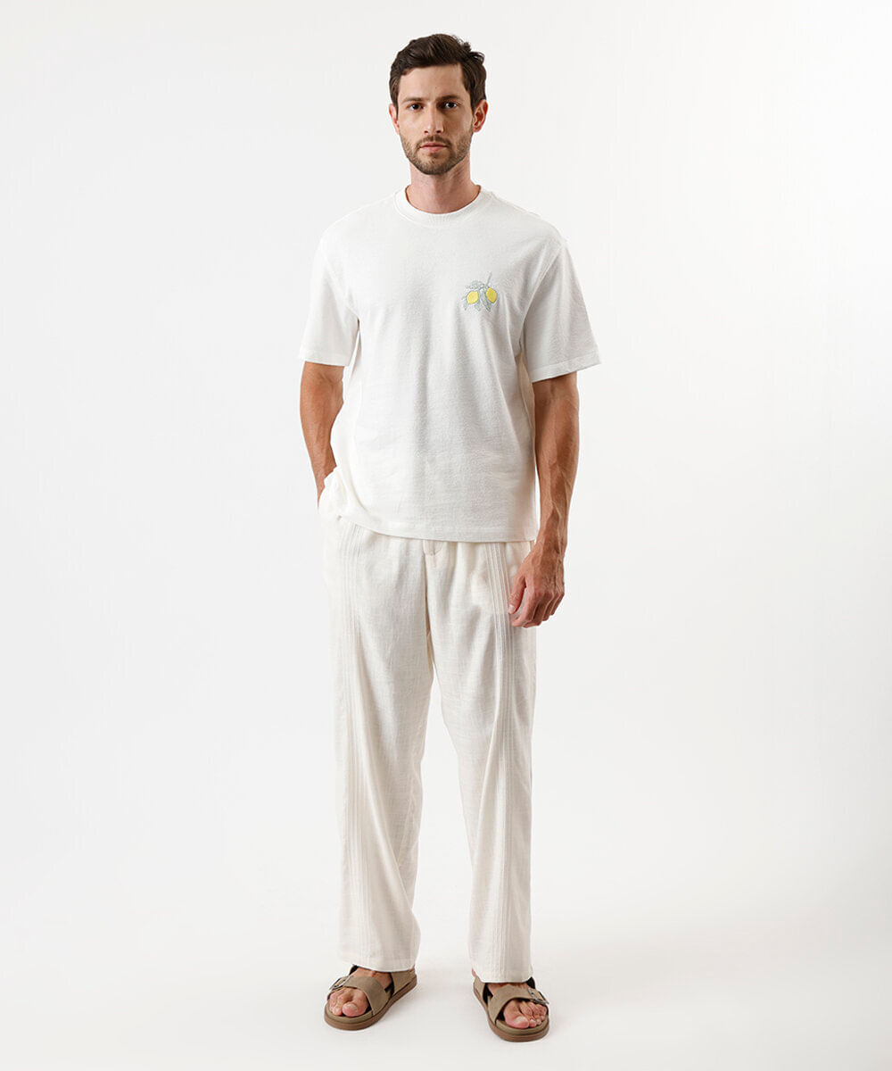 camiseta masculina de algodão bordada off white
