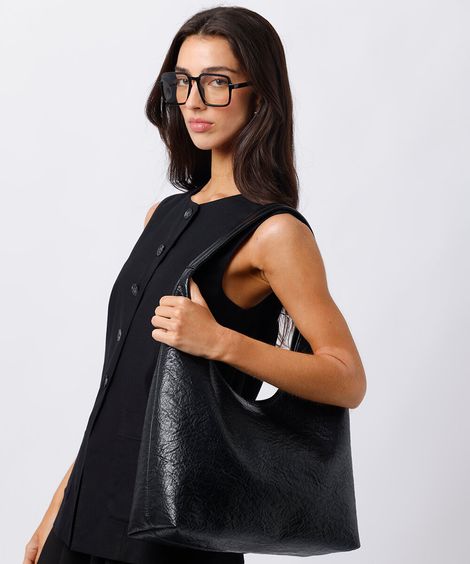 bolsa maxi hobo texturizada mindset  preta