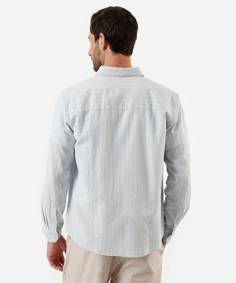 camisa masculina com linho listrada azul