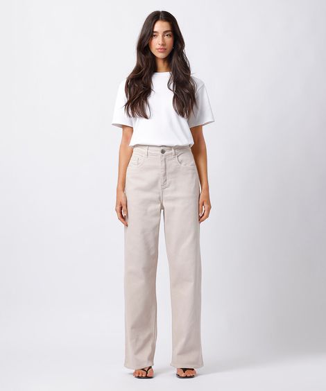 calça reta new york feminina de sarja mindset bege