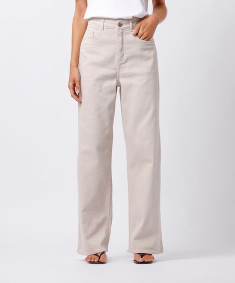 calça reta new york feminina de sarja mindset bege