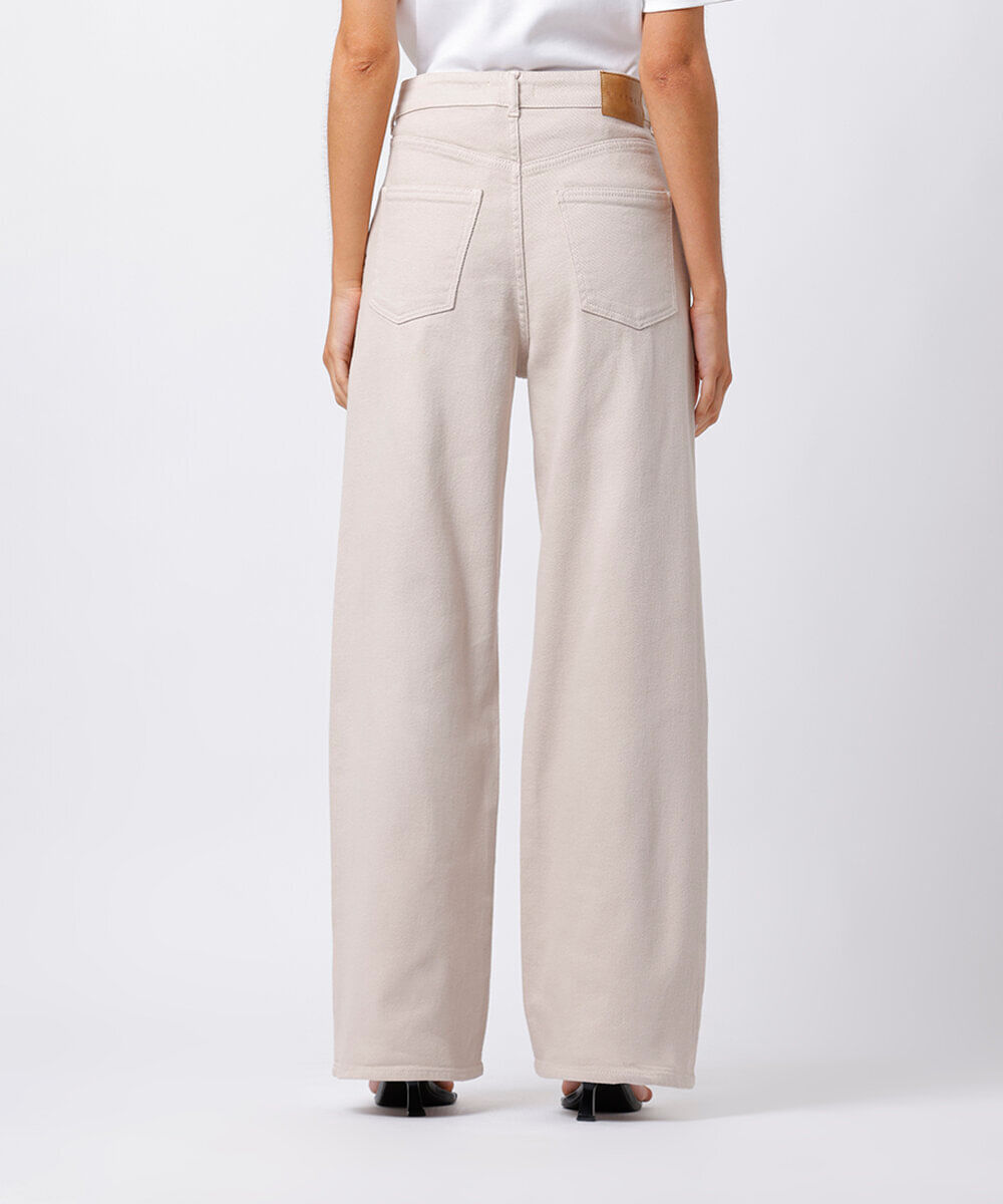 calça reta new york feminina de sarja mindset bege