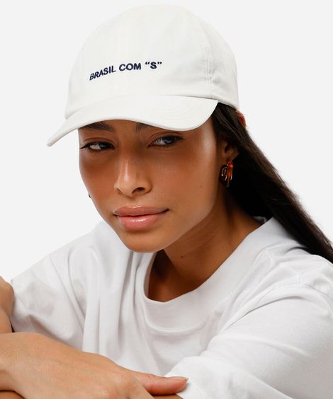 boné aba curva de sarja bordado off white