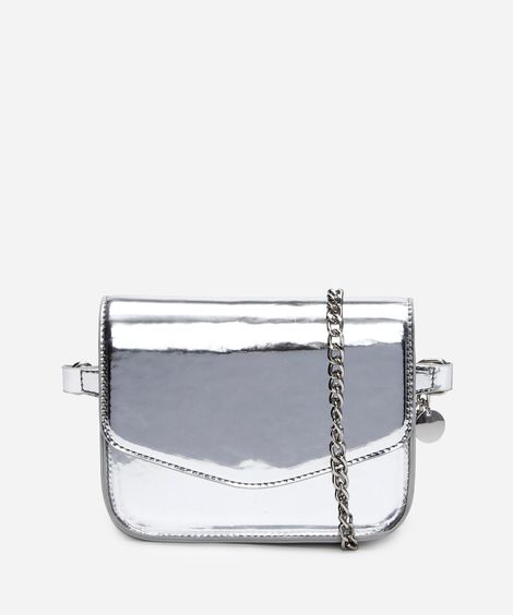 pochete alça de corrente metalizada prateada