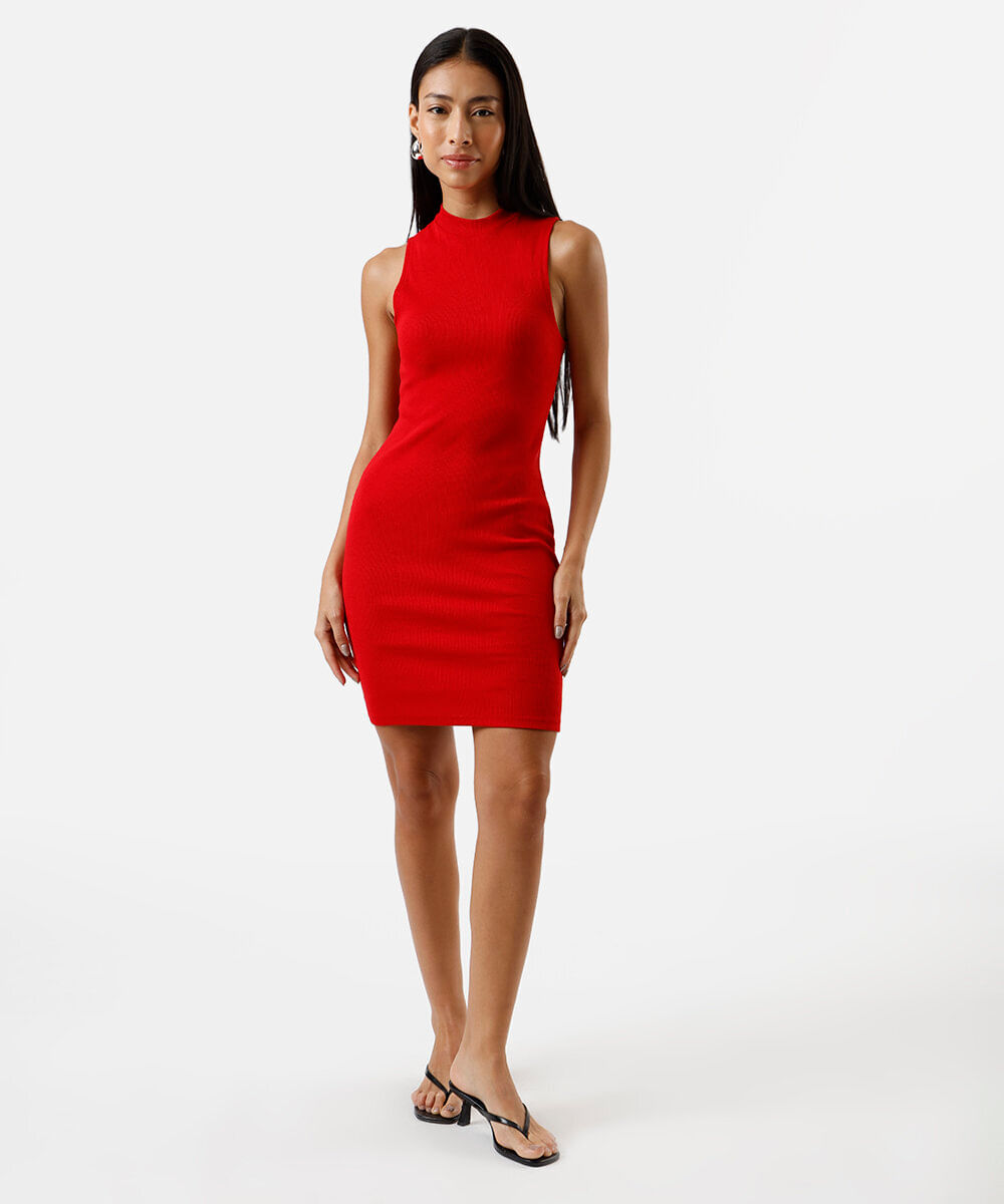 vestido curto feminino de algodão canelado vermelho
