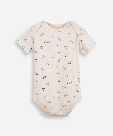 body infantil de algodão floral bege
