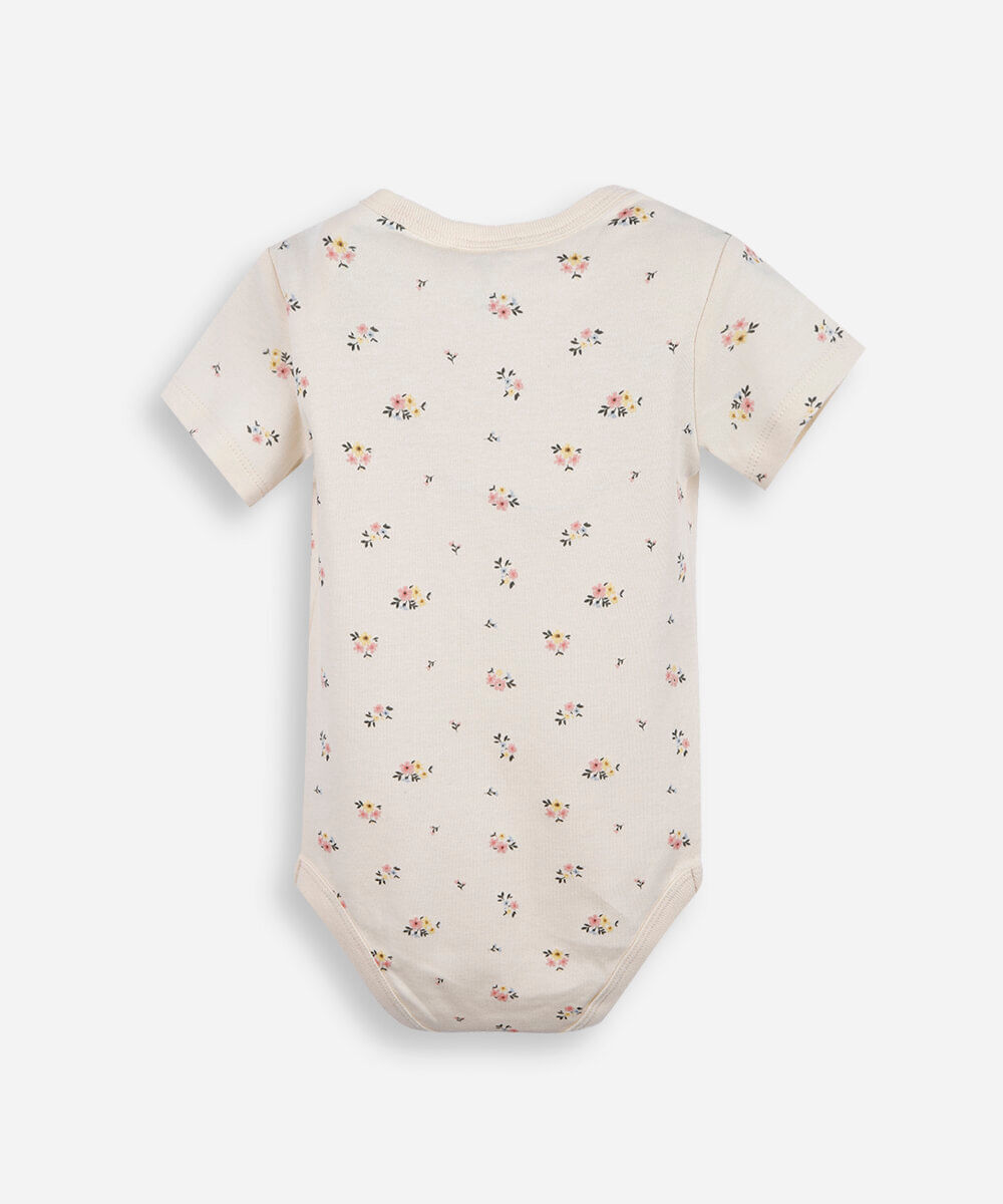 body infantil de algodão floral bege