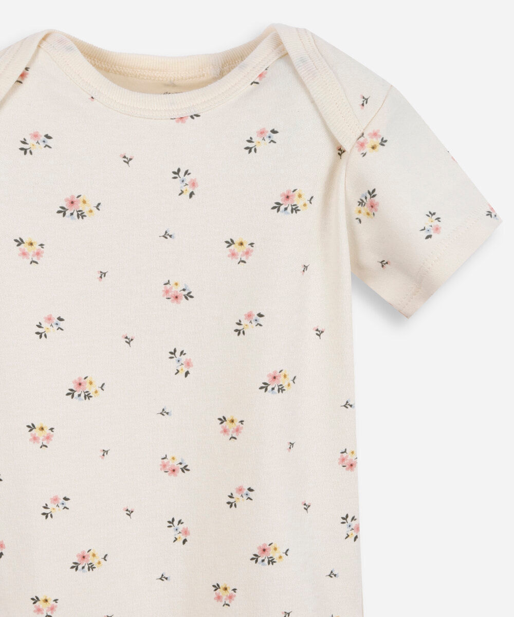 body infantil de algodão floral bege