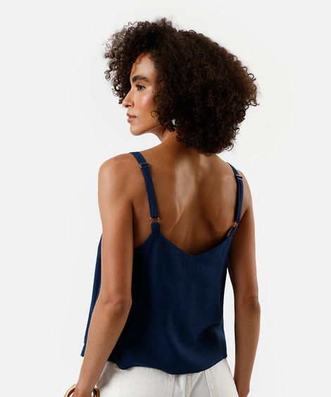 regata feminina de viscose decote v azul