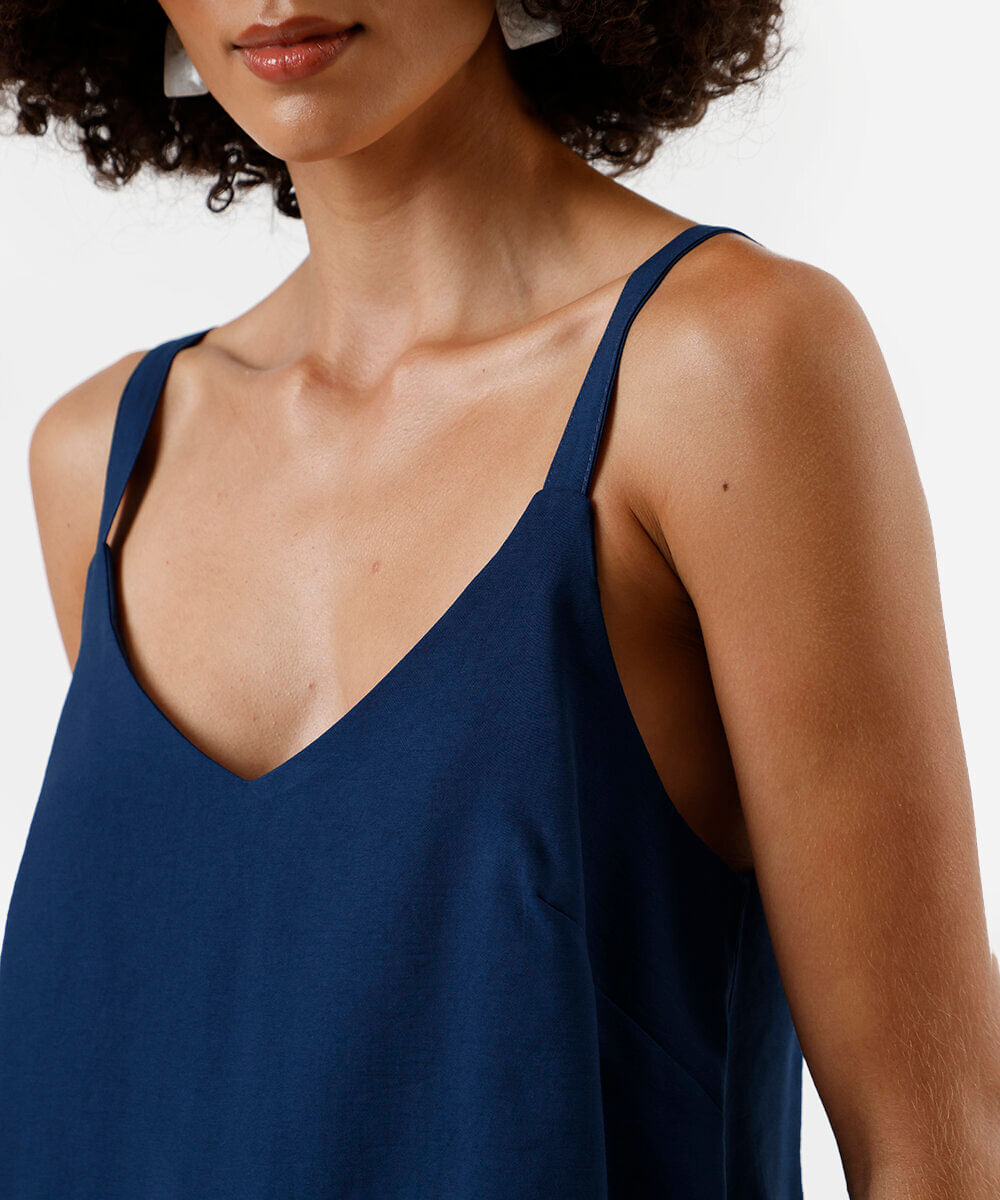 regata feminina de viscose decote v azul