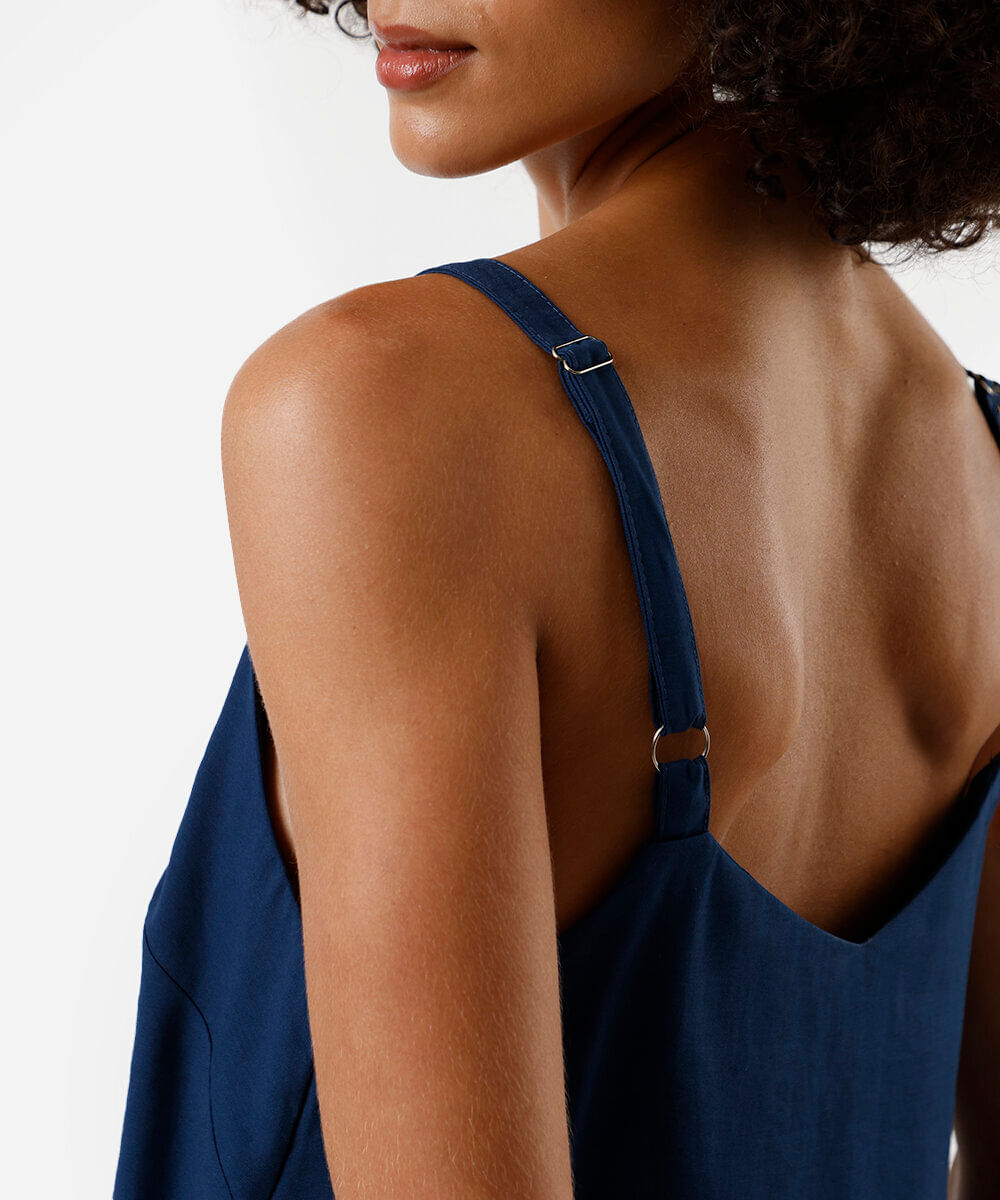 regata feminina de viscose decote v azul