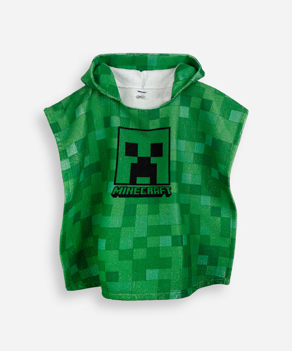 poncho saída de praia infantil minecraft verde
