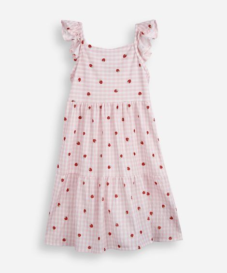 vestido infantil com recorte xadrez colorido