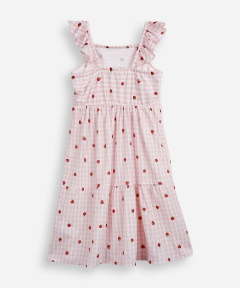 vestido infantil com recorte xadrez colorido