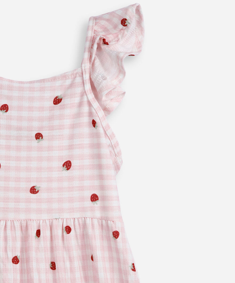 vestido infantil com recorte xadrez colorido