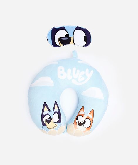 apoio de pescoço infantil e máscara para dormir bluey azul