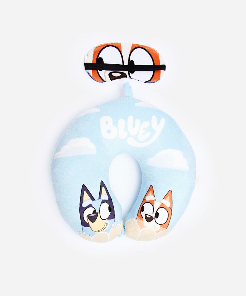 apoio de pescoço infantil e máscara para dormir bluey azul