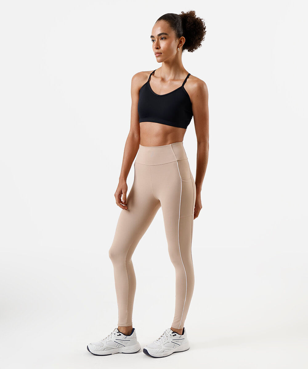 calça legging com bolsos esportiva bege