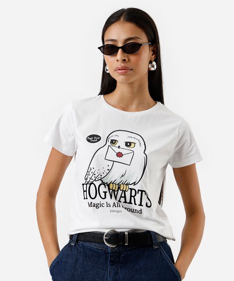 camiseta feminina de algodão harry potter off white