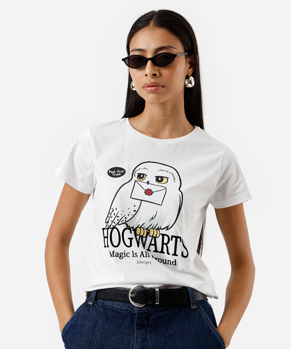 camiseta feminina de algodão harry potter off white