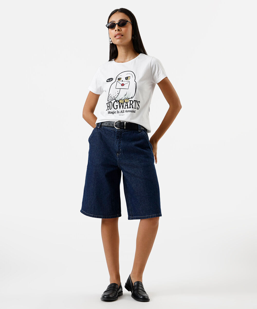 camiseta feminina de algodão harry potter off white