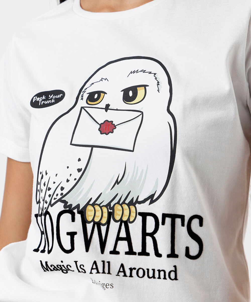 camiseta feminina de algodão harry potter off white