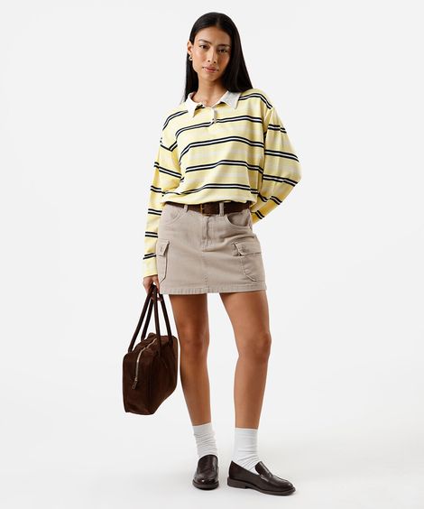 short saia cargo feminino de sarja bege