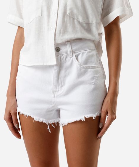 short curto feminino de sarja destroyed branco