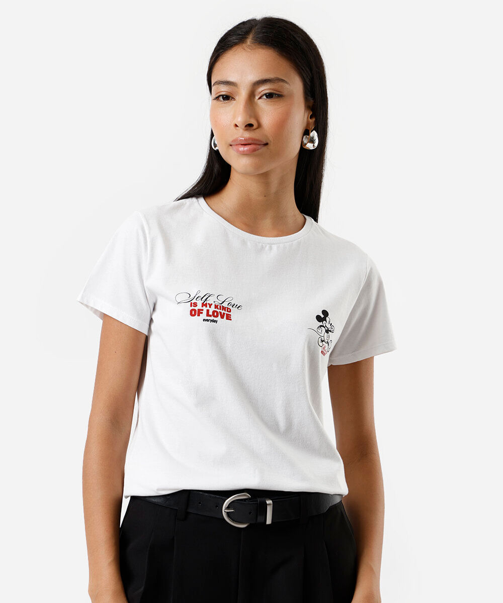 camiseta feminina de algodão mickey off white