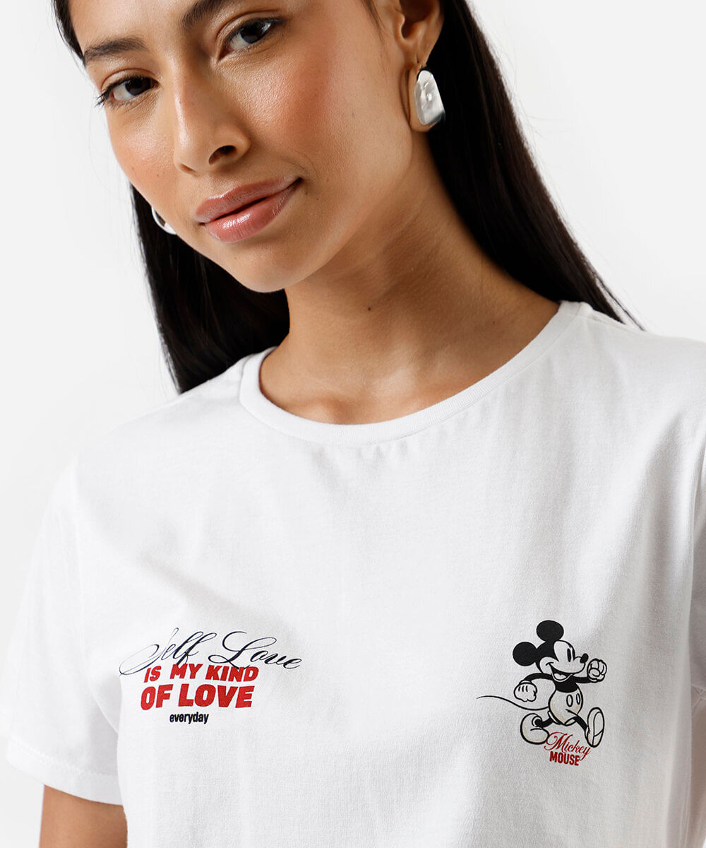 camiseta feminina de algodão mickey off white