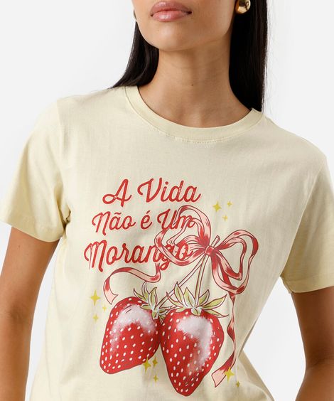 camiseta feminina de algodão estampada amarela